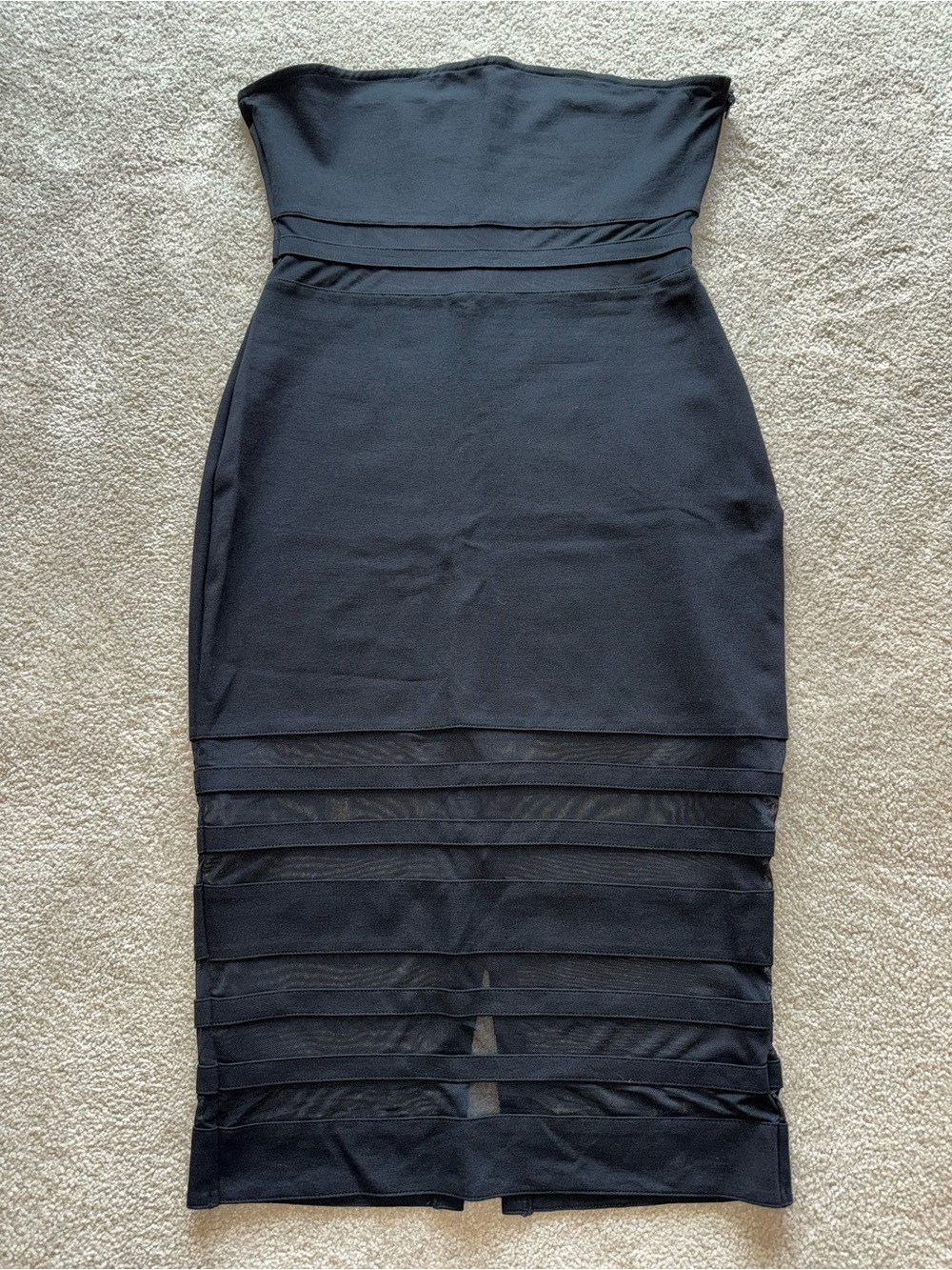 superdown Strapless Black Midi Dress with Mesh Banding